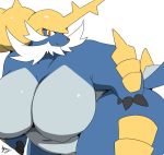  big_breasts blush breasts female feral gearfactory hand_on_hip looking_at_viewer nintendo pok&eacute;mon pok&eacute;mon_(species) samurott simple_background solo video_games white_background 