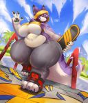  anthro belly big_belly big_breasts breasts chubby_female clothed clothing curvy_figure female hi_res huge_breasts ocaritna overweight overweight_anthro overweight_female purple_body skateboard skater skimpy solo thick_thighs tsukiyo under_boob unknown_species voluptuous wide_hips 