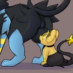  1:1 absurd_res ambiguous_gender balls big_balls black_body black_fur blue_body blue_fur duo feral fur genitals hi_res imminent_facesitting kuroodod larger_male looking_up luxray male male/ambiguous nintendo pok&eacute;mon pok&eacute;mon_(species) shinx shiny_pok&eacute;mon simple_background size_difference smaller_ambiguous video_games yellow_body yellow_fur 