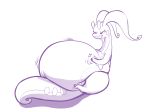  2018 ambiguous_gender belly big_belly goodra hand_on_stomach lowkey lying monochrome nintendo overweight overweight_ambiguous pok&eacute;mon pok&eacute;mon_(species) purple_and_white simple_background solo video_games white_background 