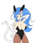  2018 animal_humanoid big_breasts big_claws big_hair blue_eyes blue_hair breasts bunny_costume bunny_ears_(cosmetic) capcom cat_humanoid claws cleavage clothed clothing colored_sketch costume darkstalkers felicia_(darkstalkers) felid felid_humanoid feline feline_humanoid female fur hair hand_behind_head hand_on_hip hi_res huge_breasts humanoid legwear long_hair looking_at_viewer mammal mammal_humanoid monster_girl_(genre) navel solo stockings that-girl-whodraws tight_clothing tights tongue tongue_out video_games white_body white_fur 