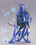  2020 4_toes alternate_version_at_source animal_genitalia anthro antlers asian_mythology barbel_(anatomy) belt biped blue_antlers blue_body blue_eyes blue_nose blue_scales bottomwear claws cloaca cloak clothed clothing darkarlett digital_media_(artwork) digitigrade dragon east_asian_mythology eastern_dragon etis fingers flesh_whiskers fur genitals hair hi_res horn long_tail looking_at_viewer male mane mythology nude paws pose scales simple_background skimpy skirt smile solo standing toes white_body white_fur 