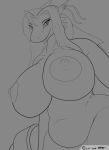  aisyah_zaskia_harnny anthro belly bow breasts curvy_figure dragon eyelashes female hair looking_at_viewer monochrome nipples nude puffy_nipples reptilligator slightly_chubby smile solo standing voluptuous 