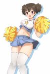  blue_panties blue_skirt blush brown_hair eyebrows_visible_through_hair highres k-on! midriff navel open_mouth panties pantyshot pom_poms purple_eyes skirt smile star_(symbol) suzuki_jun thighhighs underwear white_legwear wind wind_lift yasuc yellow_pom_poms 