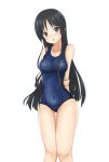  absurdres akiyama_mio arms_behind_back bangs black_hair blue_eyes blue_swimsuit blush breasts eyebrows_visible_through_hair highres k-on! long_hair open_mouth school_swimsuit swimsuit white_background yasuc 