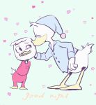  anatid animated anseriform anthro avian bird bottomless bottomwear clothed clothing dewey_duck disney donald_duck duck ducktales ducktales_(2017) hat headgear headwear huey_duck kissing louie_duck male mikidonagu nightcap pajamas short_playtime shorts 