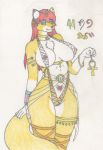  areola big_breasts breasts canid canine clothed clothing colored_pencil_(artwork) ear_piercing egyptian_clothing felid female fox hair hi_res imjim007 mammal nipple_piercing nipples piercing smile solo traditional_media_(artwork) youli 