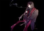  1boy black_gloves black_jacket cigar fate/grand_order fate_(series) gloves jacket long_coat lord_el-melloi_ii lord_el-melloi_ii_case_files male_focus older senzaki_makoto smoke smoking solo stole upper_body waver_velvet 