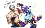  bandanna bryan_fury capcom chest_scar clothed clothing darkstalkers duo fingerless_gloves gloves hair handwear hi_res human humanoid kerchief lord_raptor male mammal michafrar purple_hair red_bandanna red_kerchief scar smile stomach_mouth tekken topless undead video_games white_hair zombie 