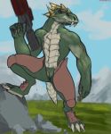  absurd_res anthro armor bottomless claws clothed clothing digital_media_(artwork) fangs female genitals gun hi_res holding_object holding_weapon lizard muscular muscular_anthro muscular_female nude orange_eyes pussy quake quake_champions ranged_weapon reptile scalie sketch solo sorlag tall_lizzard_(artist) teeth toe_claws topless topless_female video_games weapon 