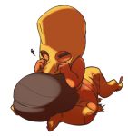  2016 alpha_channel belly big_belly breasts clothing embarrassed female lowkey nintendo non-mammal_breasts orange_body orange_skin overweight overweight_female pok&eacute;mon pok&eacute;mon_(species) scrafty sitting solo thick_thighs torn_clothing video_games 