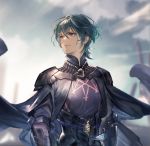  1boy armor blue_eyes bomssp byleth_(fire_emblem) byleth_(fire_emblem)_(male) fire_emblem fire_emblem:_three_houses garreg_mach_monastery_uniform green_hair highres looking_up male_focus pauldrons shoulder_armor solo upper_body 