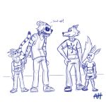  1:1 aleks_howes angry anthro beastars bill_(beastars) blue_and_white bovid canid canine canis caprine clothed clothing crop_top els_(beastars) felid female fully_clothed goat group hand_holding haru_(beastars) hi_res lagomorph legoshi_(beastars) leporid male male/female mammal monochrome pantherine rabbit shirt showing_teeth simple_background sketch smug_grin tank_top text text_on_clothing tiger topwear wolf 