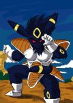  2005 anthro armor biped black_body black_fur digital_media_(artwork) eeveelution fur humanoid_hands kemono low_res nintendo oekaki outside pok&eacute;mon pok&eacute;mon_(species) solo umbreon unknown_artist vegeta video_games 