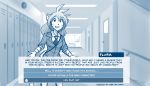  2020 anthro blue_and_white clothed clothing conditional_dnp dating_sim dialogue english_text felid female flora_(twokinds) fur hi_res interface keidran mammal monochrome necktie pantherine school school_uniform sketch smile solo striped_body striped_fur stripes text tiger tom_fischbach twokinds uniform user_interface video_games webcomic 