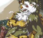  2005 anthro barazoku blush bodily_fluids canid canine canis cum cum_on_body digital_media_(artwork) domestic_dog duo ejaculation felid fur genital_fluids genitals green_body green_fur hug kemono low_res male male/male mammal muscular muscular_male oekaki pantherine penis tiger unknown_artist white_body white_fur 