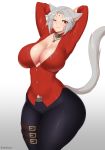  animal_humanoid big_breasts breasts cat_humanoid cleavage clothed clothing felid felid_humanoid feline feline_humanoid female grey_hair hair humanoid jewelry kainkout looking_at_viewer mammal mammal_humanoid necklace red_eyes wide_hips 