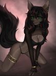  absurd_res anthro armwear breasts canid canine canis clothing female green_eyes hi_res highlights_(coloring) jackal jewelry katedog mammal smile solo sweet_queen thong underwear 