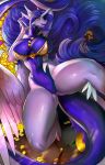  amethystdust amethystdust_(character) anthro big_breasts breasts dragon feathered_dragon feathered_wings feathers female hair hi_res horn long_hair looking_at_viewer smile solo wings yellow_eyes 