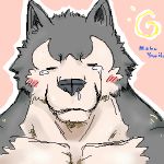  1:1 2006 anthro black_body black_fur black_nose blush bodily_fluids canid canine canis crying eyes_closed fur kemono low_res male mammal mumu202 portrait tears text wolf 