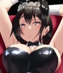  animal_ears armpits arms_up bangs blush bow bowtie breasts brown_hair bunny_ears collar gloves hair_between_eyes jonsun large_breasts maid_headdress mole mole_on_arm mole_on_armpits mole_on_breast mole_under_mouth open_mouth original playboy_bunny white_gloves 