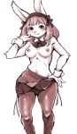  2020 anthro bow_tie breasts clothed clothing female fishnet kemono lagomorph leporid mammal monochrome nipples rabbit setouchi_kurage shirt_collar shirt_cuffs topless undressing 