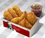  box cola colonel_sanders cup drink food fried_chicken hokkaido_(artist) ice ice_cube kfc realistic simple_background soda 