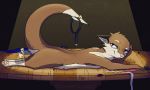  5:3 adler anthro cloak clothing clothing_aside dramatic exposed feathers feral foxinuhhbox furniture hi_res lutrine male mammal mustelid paws pinup pose raised_tail table thief wood 