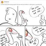  1:1 albino_snake_girlfriend anthro ask_blog clothed clothing colubrid comic corn_snake dialogue duo english_text female fully_clothed glacierclear hi_res human lampropeltini long_neck looking_at_another male male/female mammal rat_snake red_eyes reptile scalie sitting smile snake speech_bubble text yellow_sclera 