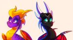 2020 activision cynder digital_media_(artwork) dragon duo female feral green_eyes hi_res horn male membrane_(anatomy) membranous_wings plaguedogs123 purple_eyes scales scalie spines spyro spyro_the_dragon video_games western_dragon wings 