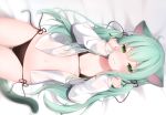  amashiro_natsuki animal_ears bikini blush catgirl green_eyes green_hair long_hair open_shirt original scan swimsuit tail 