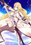  1girl absurdres armor armored_dress blue_eyes breasts chain cleavage detached_sleeves dutch_angle expressionless fate/apocrypha fate/grand_order fate_(series) headpiece highres jeanne_d&#039;arc_(fate) jeanne_d&#039;arc_(fate)_(all) keisuke_desu~ large_breasts long_hair petals sheath solo solo:_a_star_wars_story sword unsheathing waist_cape weapon 