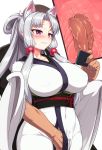  1girl animal_ears blush breasts covered_navel fingernails grabbing grabbing_from_behind groin heavy_breathing japanese_clothes large_breasts long_hair masturbation null_(nyanpyoun) purple_eyes sidelocks simple_background sleeveless solo tail touhoku_itako very_long_hair voiceroid white_background x-ray 