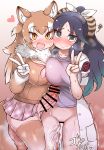  2girls :d after_sex animal_ears asymmetrical_docking bar_censor black_hair blush breast_press breasts brown_hair censored commentary_request cum cum_in_pussy cumdrip empty_eyes erection eyebrows_visible_through_hair fang fur_collar futanari gloves gradient_hair green_eyes green_hair hair_ribbon heart highres japanese_wolf_(kemono_friends) kako_(kemono_friends) kemono_friends labcoat large_breasts long_hair long_sleeves looking_at_viewer multicolored_hair multiple_girls open_mouth orange_eyes penis plaid pussy ribbon short_sleeves skindentation skirt smile squiggle sweat tail tanaka_kusao thighhighs two-tone_hair v veins veiny_penis white_hair wolf_ears wolf_girl wolf_tail 