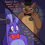  aquas_sirenix blue_eyes bonnie_(fnaf) clothing five_nights_at_freddy&#039;s freddy_(fnaf) genitals hat headgear headwear hi_res humor lagomorph leporid male mammal penis rabbit text top_hat ursid video_games 