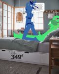  2020 absurd_res anthro anthro_on_anthro aroused bed blue_body bound bra clothed clothed/nude clothed_female_nude_male clothing duo edit erection female furniture green_body green_hair hair hi_res ikea kneeling lagomorph leporid lying male male/female mammal nude on_back on_bed panties photo_background photo_manipulation pomme_d&#039;amour pubes rabbit rope rope_bondage teasing text tongue tongue_out translation_request underwear underwear_only 