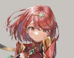  1girl breasts close-up fingerless_gloves gloves highres ioriwu8 jewelry large_breasts pyra_(xenoblade) red_eyes red_hair simple_background xenoblade_chronicles_(series) xenoblade_chronicles_2 