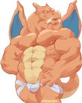  abs anthro biceps blush charizard clothing dragon e-w01f hi_res jockstrap lizard male muscular muscular_anthro muscular_male nintendo nipples nose_steam orange_body pecs pok&eacute;mon pok&eacute;mon_(species) reptile scalie solo teeth underwear video_games wings 