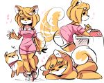  absurd_res anthro butt butterscotch_(peargor) canid canine canis clothed clothing domestic_dog duo female feral hair hi_res mammal peargor shiba_inu spitz 