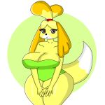  2020 absurd_res animal_crossing anime anthro big_breasts breasts brown_eyes canid canine canis clothing demongirl_demoness digital_media_(artwork) domestic_dog female fur hi_res isabelle_(animal_crossing) mammal nintendo shih_tzu solo swimwear thick_thighs toy_dog video_games wide_hips yellow_body yellow_fur 