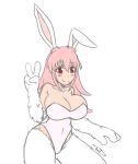  4_fingers animal_humanoid bare_shoulders big_breasts blush breasts bunny_costume cleavage clothed clothing costume eyebrow_through_hair eyebrows female fingers fur gesture hair hi_res humanoid killing_bites lagomorph lagomorph_humanoid leporid_humanoid liden_films_(copyright) long_hair mammal mammal_humanoid navel one_ear_up pink_clothing pink_hair rabbit_humanoid red_eyes simple_background smile solo that-girl-whodraws tight_clothing translucent translucent_hair ui_inaba v_sign white_background white_body white_fur wide_hips 