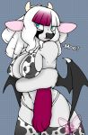  anthro bat_wings big_breasts blue_eyes bovid bovine breasts cattle chiropteran cow_costume female fur hi_res horn hybrid mammal membrane_(anatomy) membranous_wings miu_vamcat miu_vamcat_(character) moovember solo tail_tuft thick_thighs tuft white_body white_fur wings 