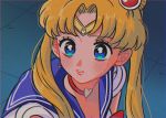  1girl bangs bishoujo_senshi_sailor_moon blonde_hair blue_eyes blue_sailor_collar blush choker crescent crescent_earrings derivative_work diadem earrings hair_over_shoulder heart heart_choker jewelry long_hair marinat0530 original parted_bangs red_choker sailor_collar sailor_moon sailor_moon_redraw_challenge screencap_redraw solo tsukino_usagi twintails upper_body 