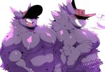  2020 anthro clothing digital_media_(artwork) fur gengar headgear headgear_only headwear headwear_only kokuhane kokuhane_(character) male mammal mostly_nude muscular muscular_anthro muscular_male nintendo nude pecs pok&eacute;mon pok&eacute;mon_(species) purple_body simple_background smile solo spirit video_games watermark white_background 