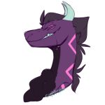  black_hair bodily_fluids cupofcoco dragon fur hair headshot_portrait horn male multi_eye multicolored_body narrowed_eyes neck_bulge oral_vore portrait purple_body purple_eyes purple_fur saliva saliva_string scalie simple_background smile swallowing teeth vore white_background 