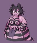  big_breasts black_goo black_hair black_nipples breasts bunny_ears_(disambiguation) colored drippy eyeshadow female goo_creature hair humanoid makeup nipples pester pink_goo solo solo_focus stomach_mouth striped_body stripes tongue tongue_out underbite 