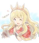  1girl blonde_hair book cagliostro_(granblue_fantasy) cape crown granblue_fantasy hairband kiikii_(kitsukedokoro) long_hair looking_at_viewer one_eye_closed open_mouth smile solo 