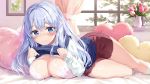  aqua_eyes bra breasts dogeza_de_tanondemita flowers long_hair oryou purple_eyes third-party_edit toyofusa_urara underwear undressing 