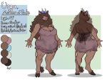  4:3 5_fingers absurd_res accessory anthro big_breasts big_hair biped blue_eyes bovid bovine breasts broad_shoulders brown_body brown_fur brown_hair brown_skin cattle claw_marks clothing color_swatch colored damaged_clothing digital_drawing_(artwork) digital_media_(artwork) digitigrade dress english_text european_mythology female fingers flat_colors front_view fur geier greek_mythology gynomorph_(lore) hair hair_accessory hair_bow hair_over_eye hair_ribbon hairy hi_res hooves horn humanoid_hands long_hair looking_at_viewer mammal mane mane_hair messy_hair minotaur model_sheet mythology one_eye_obstructed overweight overweight_anthro overweight_female rear_view ribbons scar scratches signature simple_background smile solo tail_tuft tattered_clothing text thick_thighs torn_clothing translucent translucent_hair tuft urga wide_hips 