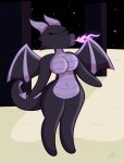  anthro big_breasts black_body black_scales breasts breath_powers dragon elemental_manipulation ender_dragon eyelashes eyes_closed featureless_breasts featureless_crotch featureless_feet featureless_hands female fire fire_breathing fire_manipulation hi_res horn jean? kiwihermit minecraft navel non-mammal_breasts pillars purple_body purple_flame purple_scales reptile scales scalie solo spiked_tail spikes spikes_(anatomy) star thick_thighs video_games wings 